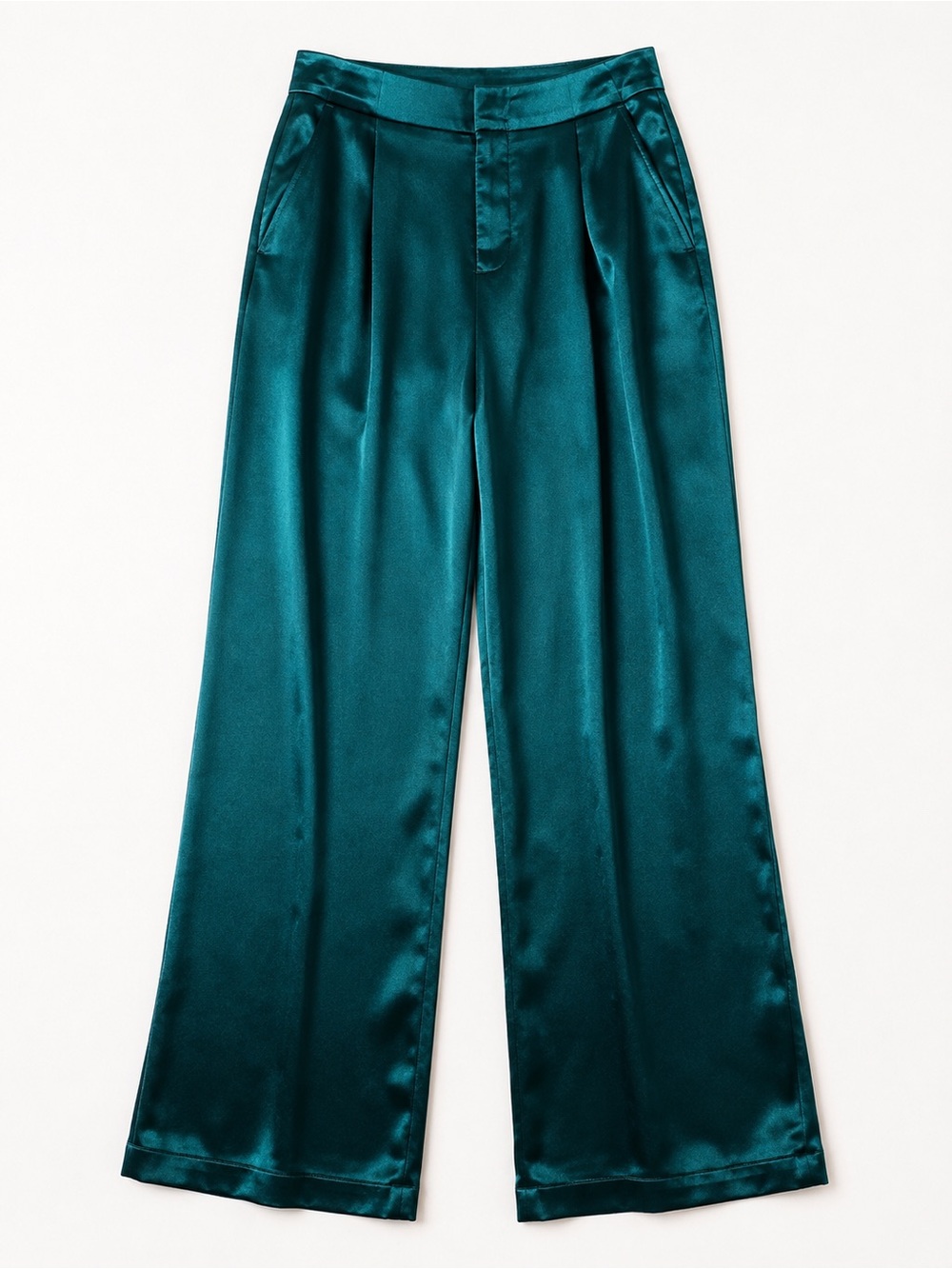 GAP Emerald Green Satin Wide Leg Pants Pleated High Rise Dressy Size 2